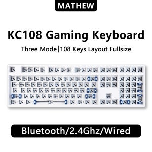 MATHEW KC108 3 모드 기계식 키보드 베어본 클래식 108 키 레이아웃 풀 사이즈 핫 스왑 RGB 게임용 키보드 DIY 키트