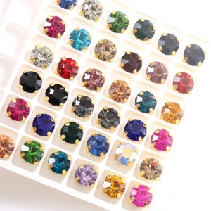 다이아몬드 보석 의류 diy에 대 한 골드 기본 라운드 크리스탈 Strass 돌과 4mm-8mm 반짝이 유리 바느질 라인 석