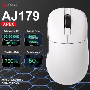 아자즈 AJ179 에이펙스 PAW3950 무선 게이밍 마우스 (RGB 충전 독 포함), 컴퓨터 매크로 마우스 게이머용, 가벼운 인체공학적 PC 마우스