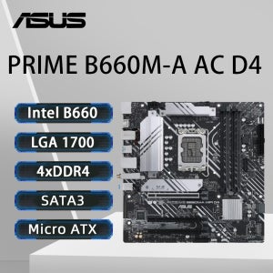 ASUS PRIME B660M-A AC D4 마더보드 Intel B660 지원 I9-14900 I5-14600 14400F 13400 CPU LGA 1700 DDR4 128GB P