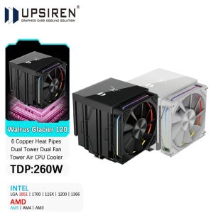 UPSIREN Walrus Glacier 120 디지털 디스플레이 6개 구리 히트파이프 듀얼 타워 듀얼 팬 타워 공랭식 CPU 쿨러 LGA1851 AMD AM5 지원