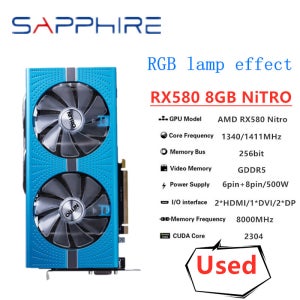 SAPPHIRE 오리지널 RX 580 8G NITRO 그래픽 카드, RX 580 게임 그래픽 카드, GDDR5 256 비트, RGB 램프 효과 기능 카드 35% 꺼짐