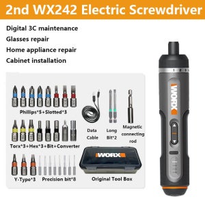 WORX 가정용 충전식 무선 전기 스크루 드라이버, 비트 세트 포함, WX240, WX242, 무선 드릴 드라이버, 전동 공구