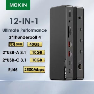 MOKiN USB 3.1 SD/MicroSD 카드 리더기가 있는 노트북 도킹 스테이션, 맥북 프로 에어 USB C 허브용 RJ45 독, 썬더볼트 4, 40Gbps