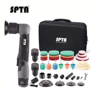 SPTA 미니 무선 광택기 자동차 디테일링용 2개 2.0Ah 배터리 듀얼 액션 로터리 버퍼 자동차 기계 세트 광택 패드