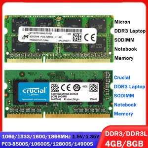 크루셜 마이크론 메모리아 노트북 램 DDR3 DDR3L 8GB 4GB 1066 1333 1600 1866MHz SODIMM 메모리 PC3L-12800S 14900 204핀 노트북 