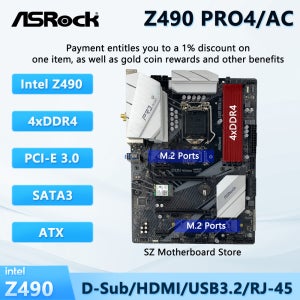 ASROCK Z490 PRO4/AC LGA 1200 마더보드 Z490 placa mãe CPU 지원 i9-10900K i7-10700K i5-11400F i5-10600KF DDR