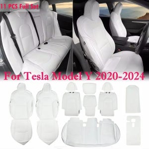 11PCS 풀 세트 카시트 커버 2020-2024 Tesla Model Y 5 시트 Nappa PU 가죽 전면 및 후면 시트 커버 쿠션 프로텍터