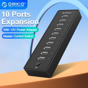 ORICO USB 허브 10 포트 ABS USB2.0 허브 12V 전원 어댑터 PC 컴퓨터 액세서리 용 고속 USB 분배기 1M 데이터 케이블