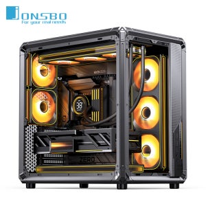 존스보 X400 딥 스페이스 그레이 ATX 시뷰룸 게이밍 컴퓨터 케이스 360 수냉식 5V ARGB 조명 효과 지원 MATX 섀시