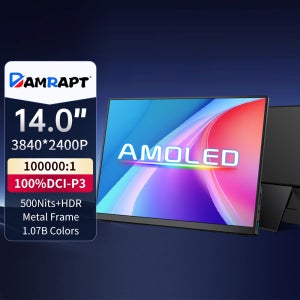 Damrapt 14’’ UHD 휴대용 Oled 모니터 4K 16:10 500nits 금속 프레임(노트북 PC용 스탠드 포함) 스마트 폰 Xbox 게임 디스플레이