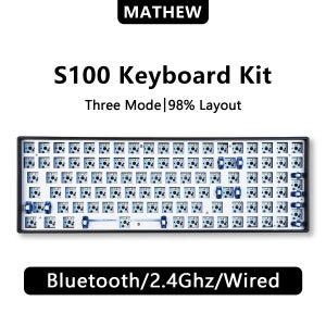 (백색광) S100 3 모드 기계식 키보드 베어본 100 키 98% 레이아웃 핫 스왑 게임용 키보드 DIY 키트