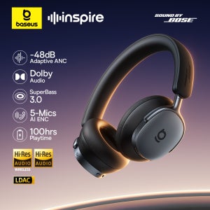Baseus Inspire XH1 Sound by Bose ANC 무선 헤드폰 블루투스 6.1 48dB 적응형 소음 제거 헤드셋 고해상도 LDAC 100Hr