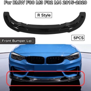 BMW F80 M3 F82 M4 2015-2020 프론트 범퍼 립 5PCS 자동차 액세서리 바디 키트 글로시 블랙 카본 파이버 프린트 ABS 플라스틱