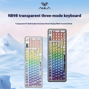 AULA F-NB98 핫 3 모드 RGB 백라이트 교체 가능 기계식 키보드 다기능 손잡이 투명 사용자 정의 게임용 키보드