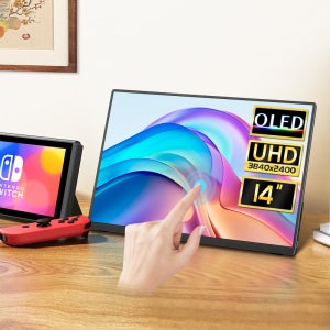 Damrapt 14 인치 OLED 4K 휴대용 터치 모니터 16:10 노트북 PC 용 500nits HDR 금속 프레임 스마트 폰 Xbox 게임 디스플레이 Mac