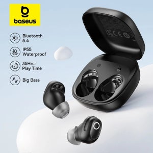 Baseus Bass BD1 무선 이어버드 Bluetooth 5.4 이어폰 미니하고 편안한 착용, Super Bass IP55 방수 0.06s 낮은 대기 시간