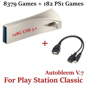 PlayStation Classic 8379 게임용 128GB 플래시 드라이브 U 디스크 + 182 PS1 게임 마이크로 USB OTG 케이블로 플러그 앤 플레이