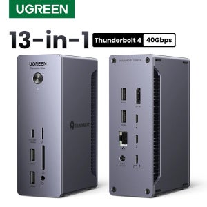 UGREEN 노트북 맥용 썬더볼트 4 독, EU 어댑터 포함, 도킹 스테이션, 듀얼 4K60Hz, 싱글 8K30Hz, 2.5G 이더넷, 40Gbps, 13 인 1