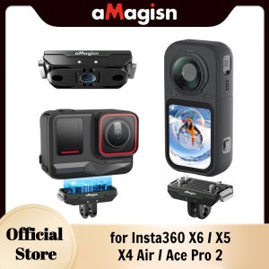 aMagisn 퀵 릴리스 마운트 (Insta360 X6 X5 / X4 Air / Ace Pro 2용) 금속 자석 베이스, 1/4″ 및 2-프롱 카메라 액세서리 포함
