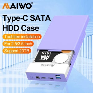 MAIWO 외장형 하드 드라이브 인클로저(3.5 2.5인치 SATA SSD HDD, USB 허브 기능 유형 C - SATA 어댑터 케이스 최대 20TB)