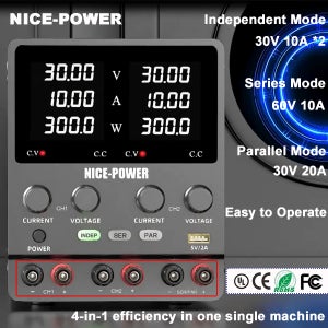 NICE-POWER SPS3010-2KD 듀얼 전원 공급 장치 조정 가능 30V 10A 20A 실험실 전원 공급 장치 60V 120V 240V 시리즈 병렬 출력 지원