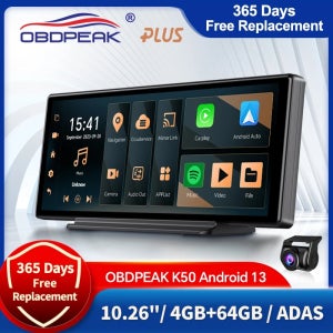 K50 Ai 화면 4G 안드로이드 13 대시 캠 CarPlay 및 안드로이드 자동 자동차 DVR GPS 블루투스 AUX FM 백미러 비디오 레코더