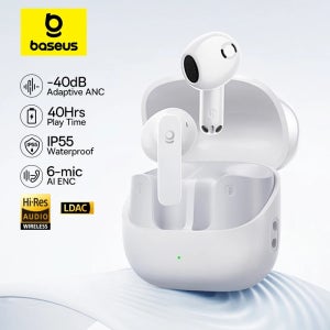 베이스어스 베이스 BS1 NC -40dB 실시간 적응형 ANC 무선 이어버드 블루투스 6.0 세미 오픈 이어폰 LDAC 하이 레졸루션 오디오 6-마이크 AI ENC