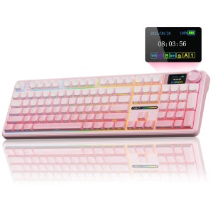 AULA F108 Pro 무선 블루투스 키보드 매크로 게이밍 키보드 가스켓 핫스왑 풀 사이즈 키보드(TFT 스마트 디스플레이 포함)