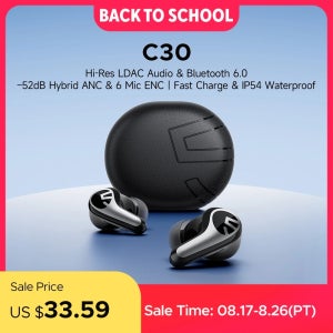 SOUNDPEATS C30 무선 이어폰 -52dB 하이브리드 ANC 블루투스 6.0 헤드폰 하이 레졸루션 LDAC 오디오, 6개의 마이크 ENC, 고속 충전, IP54