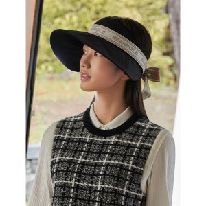 [Beanpole Golf ACC] 여성 코튼 나일론 혼방 와이드챙 리본 썬바이저 - 블랙 (BE378BA235)