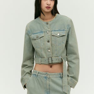 [E.B.M] [나나 착용] 벨티드 워싱 데님 자켓 [EMP2DJK040]