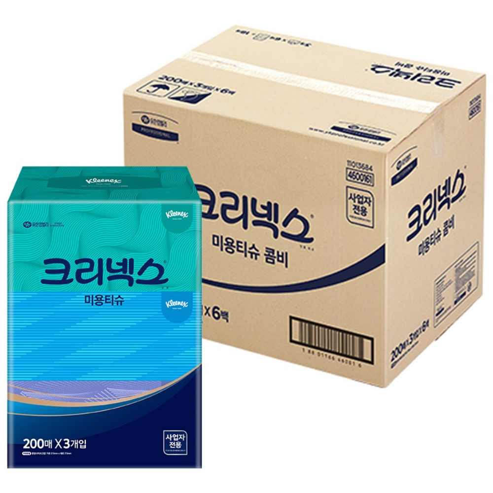 크리넥스 미용티슈 200매 콤비 3개입 X 6팩 4600161  18개