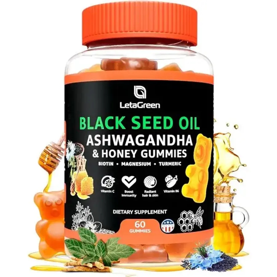 레타 <b>그린</b> 블랙 <b>씨드</b> 오일 <b>젤리</b> 60마리의 비건 나이젤라 사티바 베어와 아슈와간다 추출물 꿀 케토