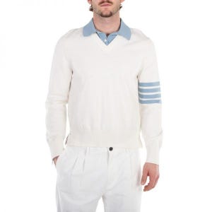 톰브라운 저지 4 Bar V 넥 화이트 폴로 1490443 맨즈 Pullover in Brand Size 1 Small MKP115A Y3036 100 29835 150672670