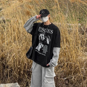 이슈 레이어드 배색 오버 롱 슬리브