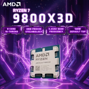 AMD Ryzen 7 9800X3D 게이밍 프로세서: 96MB 3D V-Cache |   8코어/16스레드 |   5.2GHz 부스트 |   AM5 소켓 |   대량 OEM(쿨러 