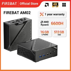 FIREBAT AM02 미니 PC AMD Ryzen 5 6600H LPDDR5 16GB 6400MHz RAM M.2 512GB SSD WIFI6 BT5.2 휴대용 Windows11