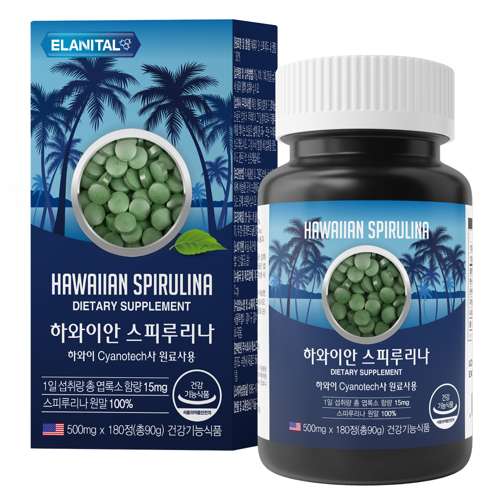 엘레니탈 <b>하와이안 스피루리나</b> 500mg X 180정, 2개