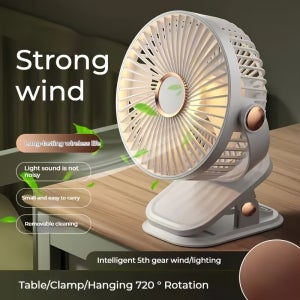 휴대용 클립형 테이블 선풍기, 360° 회전, 5단 속도 조절, 강력한 그립력, 충전식 18650 리튬 배터리, USB 충전, 침실, 사무실, 헬스장용 저소음 작동 -
