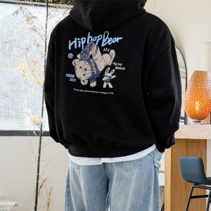 베어 힙합 레터 프린팅 기모 오버핏 후드티 2colors