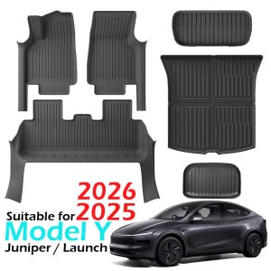 테슬라 모델 Y 주니퍼 2025 2026용 도어실 보호 스트립 포함 플로어 매트, 사계절용 플로어 카고 라이너 트렁크 등받이 패드