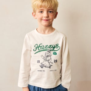 [헤지스 키즈] [HAZZYS HARRY] [KIDS] 화이트 로고프린트 면 긴팔티셔츠 HBTS6EK11WT