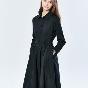 [헤지스 여성] 헤지스레이디스 스테디셀러네이비 턱장식 면 혼방 셔츠형 원피스 WSDR5AC11N2