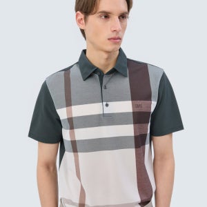 [닥스 남성] [스테디셀러] 카키 체크 면혼방 반팔카라티셔츠 WMTS5BC01K2