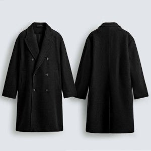 자라 ZARA 남성 더블 브레스티드 부클레 롱 코트 블랙 [관부가세포함]