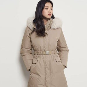 빈폴 BEANPOLE 퍼 후드 롱기장 다운 점퍼 베이지 BF5Y38C05A