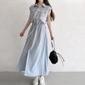 (엄지척) 여성 여름 롱 셔츠 블루 원피스 휴가철 여행 휴가_19913759_667501