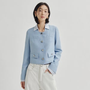 [더아이잗] 트위드 라운드넥 크롭 재킷  (BLUE) ISSP0JK505