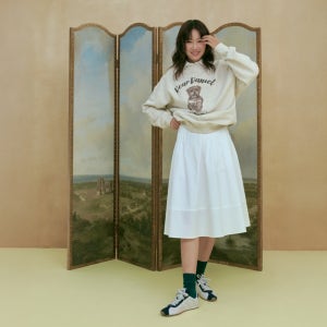 [드파운드] pintuck detail midi skirt - white